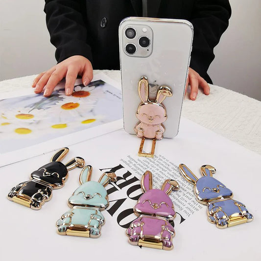 Finger Ring Phone Holder Desktop Ultra-Thin Cartoon Rabbit Phone Stand Foldable Buckle Adhesive Pull Rod